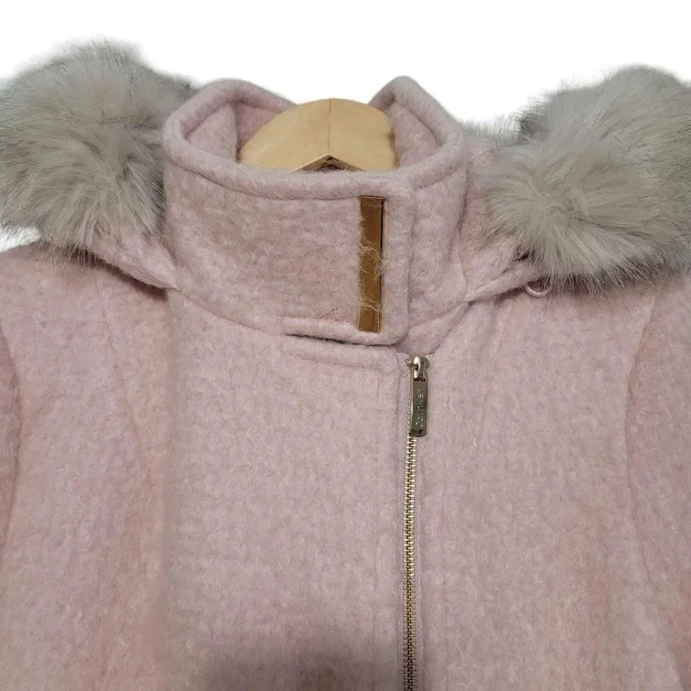 Calvin Klein Faux-Fur-Trimmed Asymmetrical Walker Coat-Size Large - Picture 2 of 10